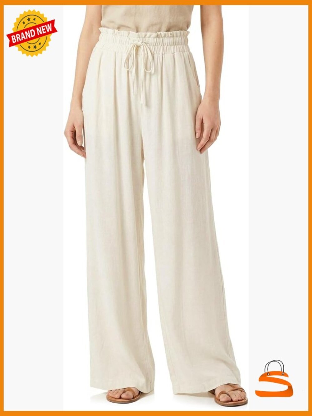 Tall Linen Blend Pants Smocked Waist Straight Leg Wide Leg Trousers